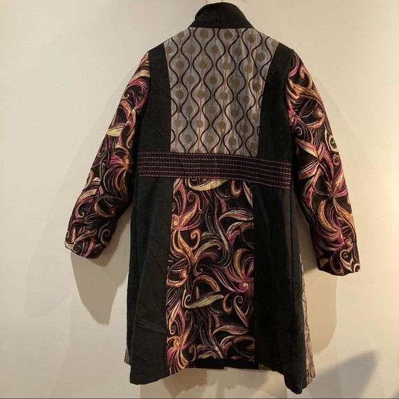 PINK MARTINI Sz L Arabesque Style Colour Block Quilted Lining Pockets Coat - Picture 8 of 11